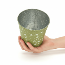 tételeket Ezüstzöld virágtartó, fém virágcserép csillagokkal, Ø14cm