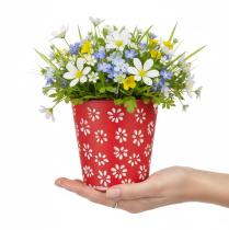 tételeket Piros és fehér virágcserép, fém, Ø12,5cm M11,5cm