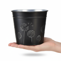 tételeket Fekete és ezüst virágcserép, fém ültető, Ø12,5cm M11,5cm