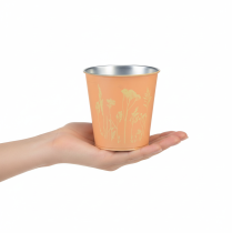 tételeket Fém virágcserép, őszibarack mintás, ültető, Ø10.5cm M10.5cm