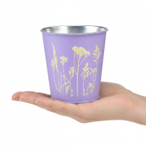 tételeket Fém virágcserép, ültető, lila virágok, Ø10cm M10.5cm