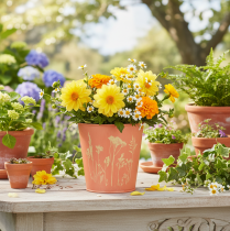 tételeket Virágcserép virágdíszítéssel, baracksárga, Ø10.5cm M10.5cm