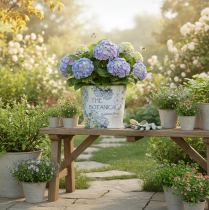 tételeket Kis fém virágcserép/ültető hortenziához, Ø17.5cm M16cm