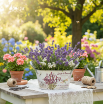 tételeket Ovális fém virágtál fülekkel, levendula, 26×13×14,5cm