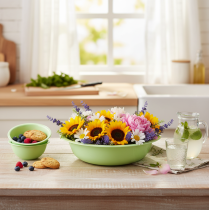 tételeket Dekoratív fémtál zománcozott felülettel, zöld-lime zöld, 25 cm