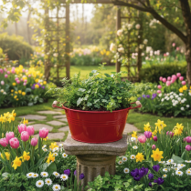 tételeket Dekoratív tál fülekkel, fém virágtál, piros, Ø29cm, M14.5cm