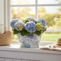 tételeket Virágtál fülekkel, hortenzia mintával, fém, 26×13×14,5cm