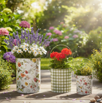 tételeket Vintage díszes fém virágcserepek, Ø18/15/12cm, 3 db-os szett