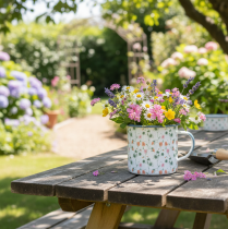 tételeket Zománcozott kaspó, díszes csésze virágmotívumokkal, Ø11cm