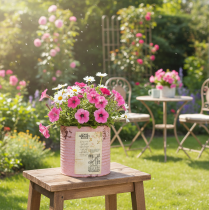 tételeket Dekoratív bádog, antik rózsa, fém doboz ültetéshez, Ø11cm M10.5cm