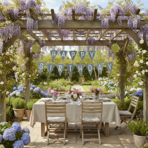 tételeket Születésnapi dekorációs zászlófüzér filcből, szürke és zöld, 300 cm