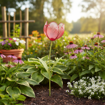 tételeket Üveg tulipán kerti karó - gyönyörű dekoráció kertbe és erkélyre, 94 cm