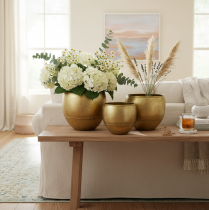 tételeket Dekoratív vázák sárgaréz hatású fémvázák Ø18/15/12,5cm 3 db-os készlet