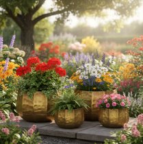 tételeket Fém díszes virágcserép, sárgaréz, Ø22/18/14cm, 3 db-os szett