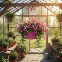 tételeket Függesztett kosár rózsaszín cserep lyukakkal Ø25cm H50cm