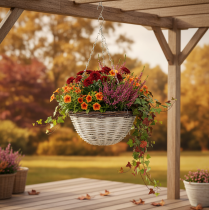 tételeket Függesztett kosár, növényes tál akasztáshoz fehér, barna, kopott sikkes Ø31,5cm