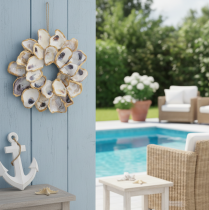 tételeket Osztrigakoszorú kagylódekoráció, tengerészeti lakberendezési kiegészítő, természetes fali dekoráció, 12 cm