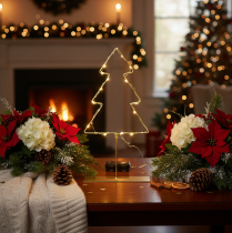 tételeket Karácsonyfa sziluett 60 meleg fehér LED-del beltéri asztaldíszítéshez, 37 cm