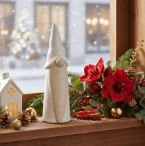 tételeket Dekoratív törpe figura, világos kerámia, skandináv stílusú, 18 cm, 3 darabos