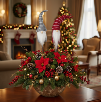 tételeket Gnóm díszfigura csíkos kalappal fa pálcán, 46cm, 6 darab
