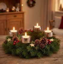tételeket Gyertyatartó adventi koszorú ragasztásához ezüst Ø4cm 8 db