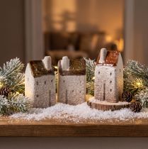 tételeket Dekoratív kerámia házikó szett, miniatűr álló házak, 7 cm, 3 darabos
