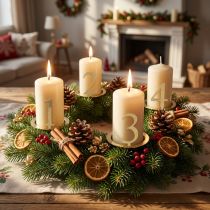 tételeket Adventi koszorúhoz való gyertyagyűrű, kúpos gyertyaszámozás, 3cm, 4db
