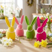tételeket Húsvéti nyuszi díszfigura gyöngy nyaklánccal, tökéletes nappaliba vagy hálószobába, 13 cm, 4 darab