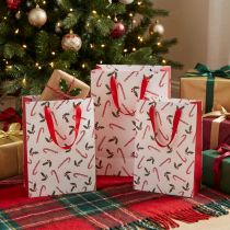 tételeket Karácsonyi ajándéktáska fogantyúval piros fehér 24×18×8cm 4db
