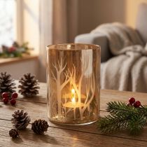 tételeket Lámpás üveg Deco Trees barna teamécses üveg Ø9,5cm H13,5cm