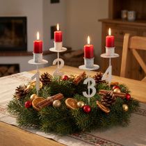 tételeket Gyertyatartó Advent tövissel és számokkal fehér H11cm 4 db