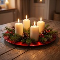 tételeket Piros fémből készült, mázas hatású díszlap Ø23cm
