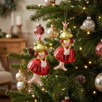 tételeket Béka hercegnő, karácsonyfadíszek, mese díszek, fa medálok valódi üveg H14cm 2db