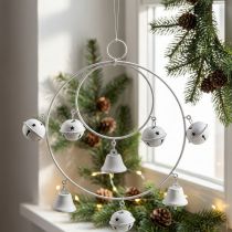 tételeket Gyűrű harangokkal, adventi dekoráció, gyűrűs koszorú, fém dekoráció akasztáshoz Fehér H22,5cm Sz21,5cm