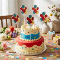 tételeket Virágdugós csokor dekoratív tortafeltét lufi színes 26cm 15 db