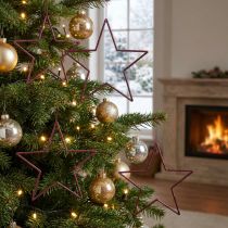 tételeket Nagy díszcsillagok akasztásra, 24 cm, bogyós csillámpor, karácsonyi dekoráció, 6 db-os készlet