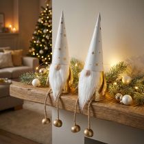 tételeket Gnome karácsonyi díszfigura fehér, arany Ø6,5cm H22cm 2 db