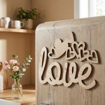 tételeket Szívek "Love" fa dekoráció natúr mágneses díszítéssel 20,5/25cm 6 db