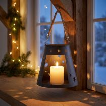 tételeket Fém lámpás antracit csillagokkal – Ø16,5 cm, magasság 24 cm – stílusos díszítés hordozó fogantyúval