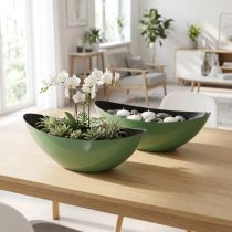tételeket Modern zöld félholdas tál műanyagból 39 cm - sokoldalú dekorációhoz - 2 db