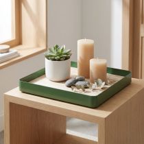 tételeket Dekoratív tálca fém négyzet alakú zöld fa talppal 25,5 × 25,5 cm