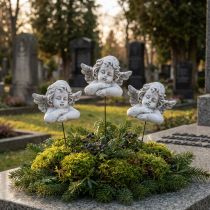 tételeket Díszangyal pálcán dekoratív sírdísz szürke fehér H6,5cm 3 db
