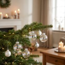 tételeket Mini karácsonyi gömbdíszek, üveg, irizáló, átlátszó, 4 cm, 24 darab