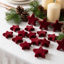 tételeket Karácsonyi díszek, csillagok, bordói mintás, asztaldísz, 4-5 cm, 40 darab