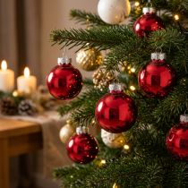 tételeket Üveg karácsonyfadíszek/gömbdíszek piros színben, Ø4cm, 24 darab