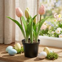tételeket Tulipán rózsaszín, zöld cserépben Cserepes mesterséges növény dekoratív tulipán H23cm