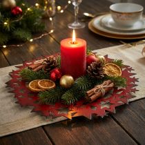 tételeket Karácsonyi tányér fém dísztányér csillagokkal, piros Ø34cm