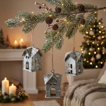 tételeket Karácsonyi díszek, fémház, shabby chic, fehér, 9,5 cm magas, 3 darab