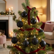 tételeket Mini Tree Balls Fekete törésálló műanyag Ø3cm 14db
