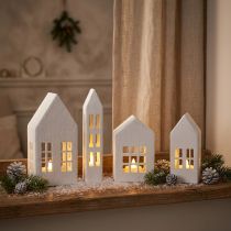 tételeket Miniatűr házak belsőépítészethez és hangulathoz, nagyon dekoratív, időtlen dizájn otthonra, 14 cm, 4 darab